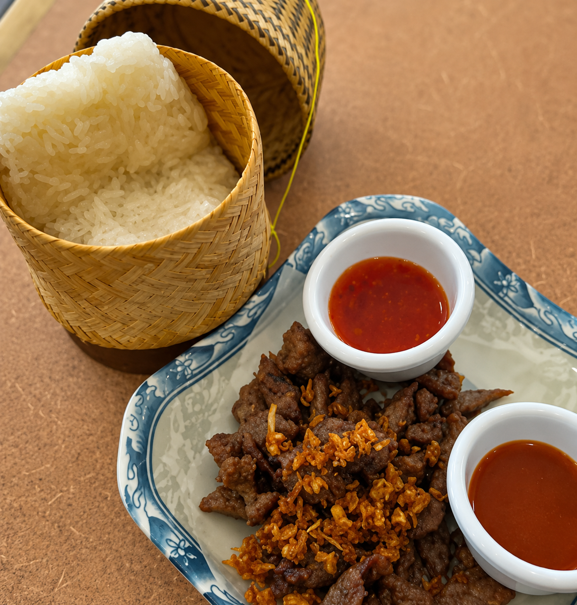 Thai Garlic Pork With Sticky Rice